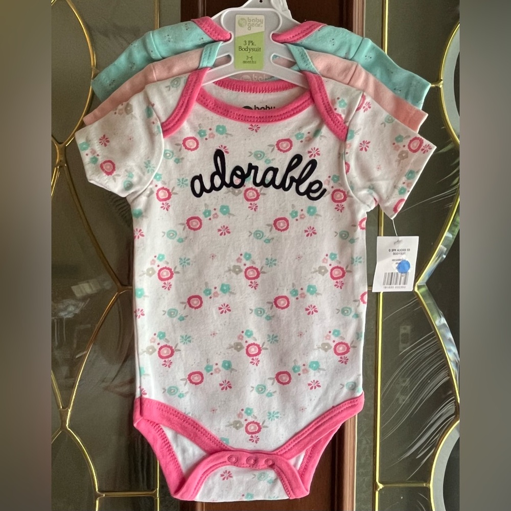 NWT Baby Gear 100% Cotton Short-sleeve Bodysuit Onesie Set of 3 Baby Girl 3-6M